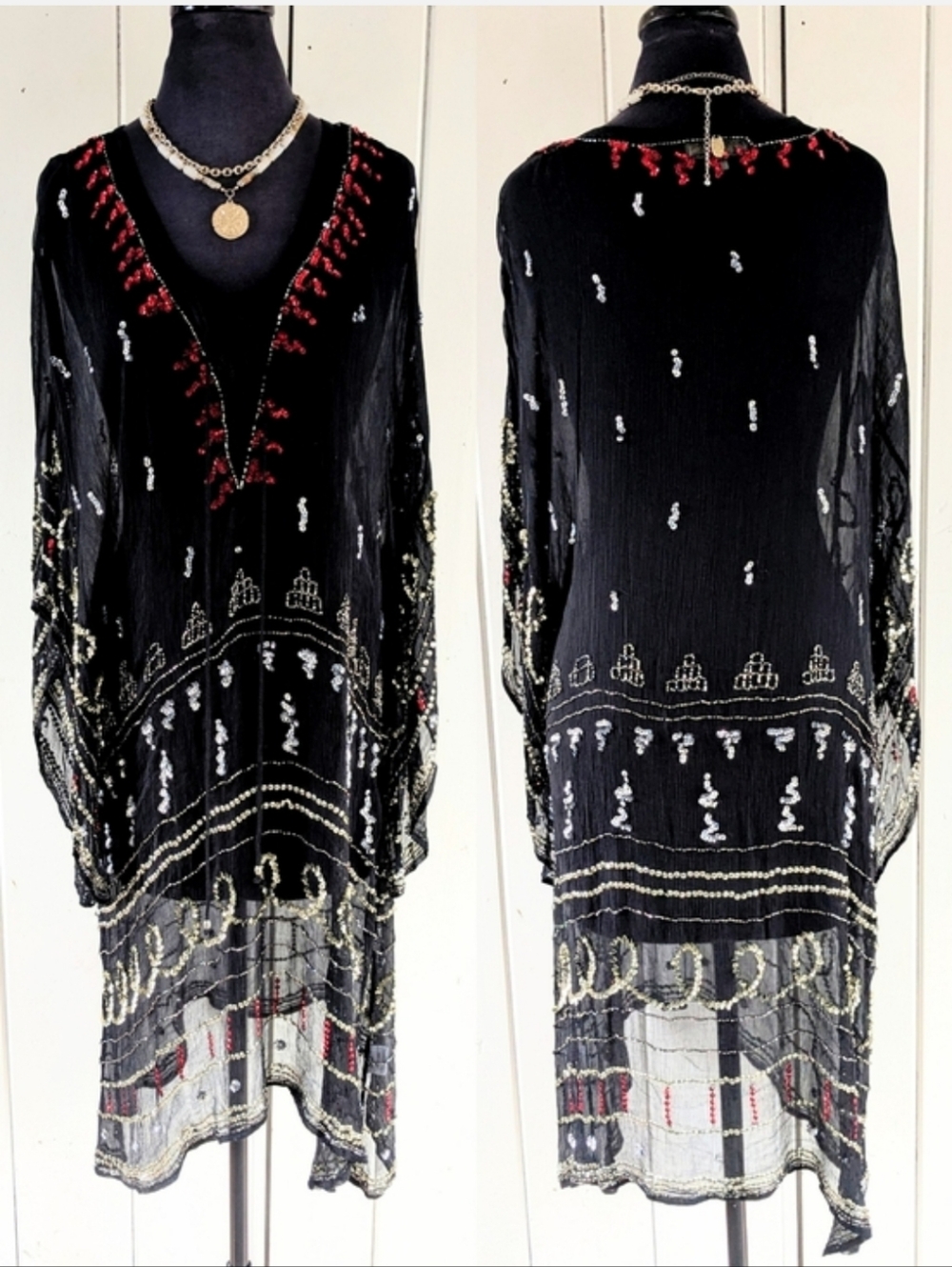 🌴Ruby Yaya Sheer Sequin Kaftan Tunic Dress/Swim Cover Sz M